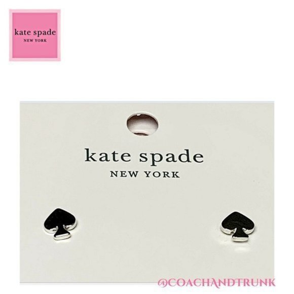 KATE SPADE Signature Spade Silver Stud Earrings With KS Pink Dust Bag NWT - Picture 2 of 5